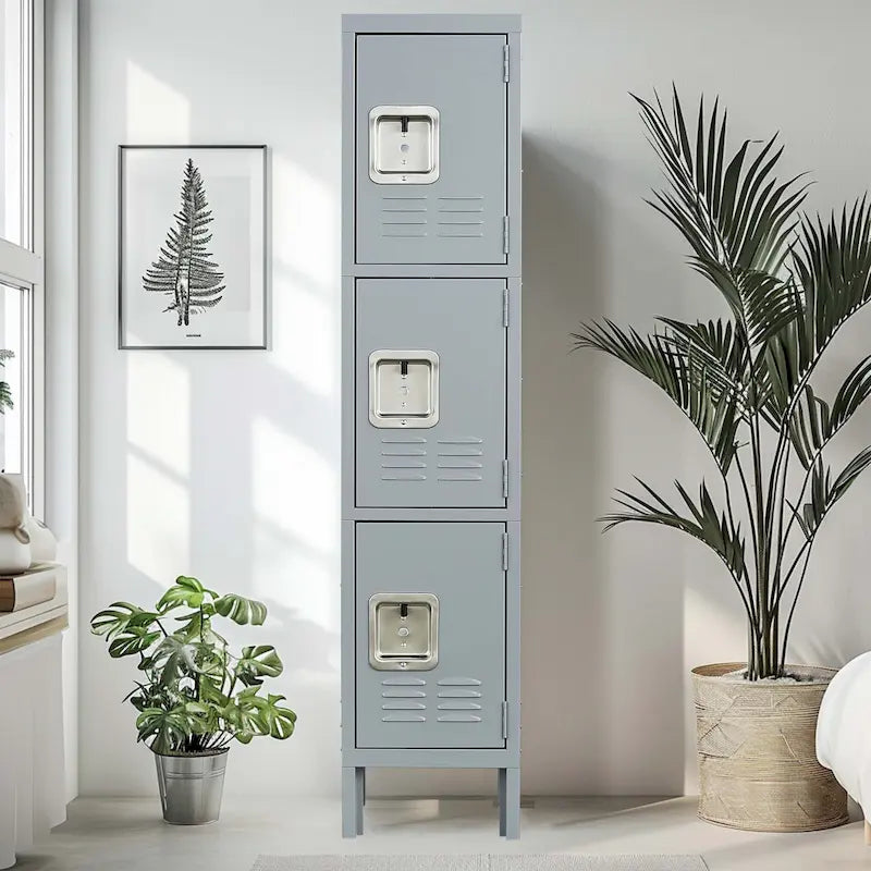3-Door 66-Inch Metal Storage Locker with Lock for Home or Office
