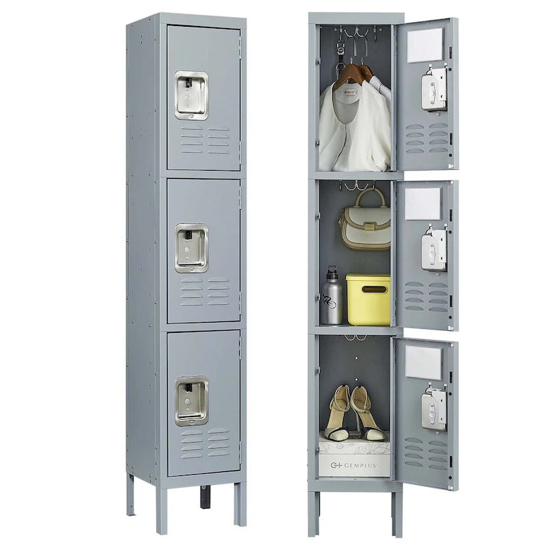 3-Door 66-Inch Metal Storage Locker with Lock for Home or Office