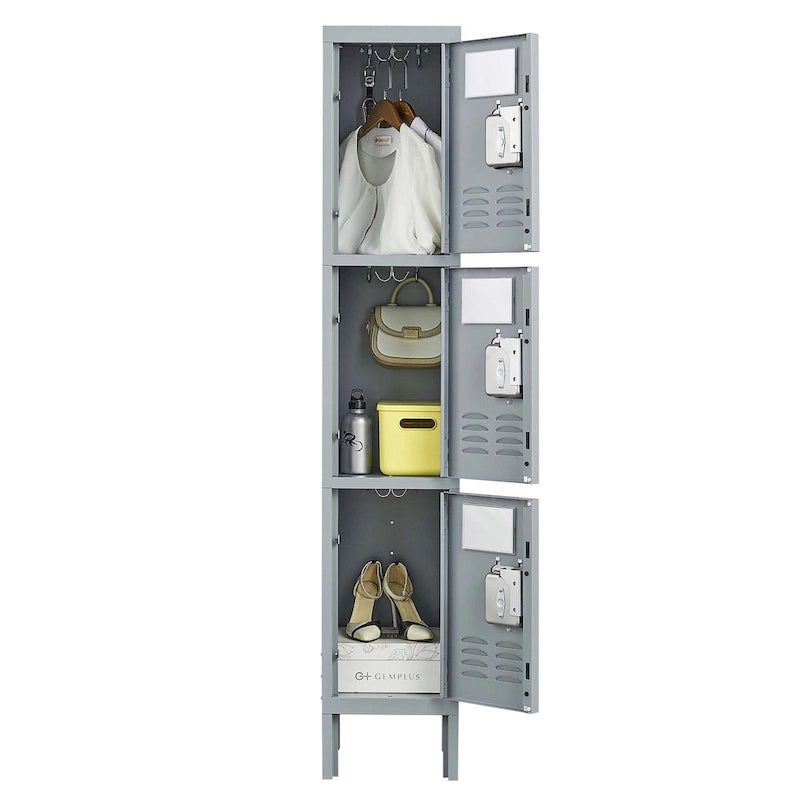 3-Door 66-Inch Metal Storage Locker with Lock for Home or Office