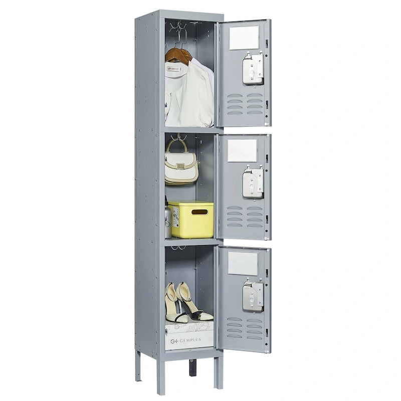 3-Door 66-Inch Metal Storage Locker with Lock for Home or Office