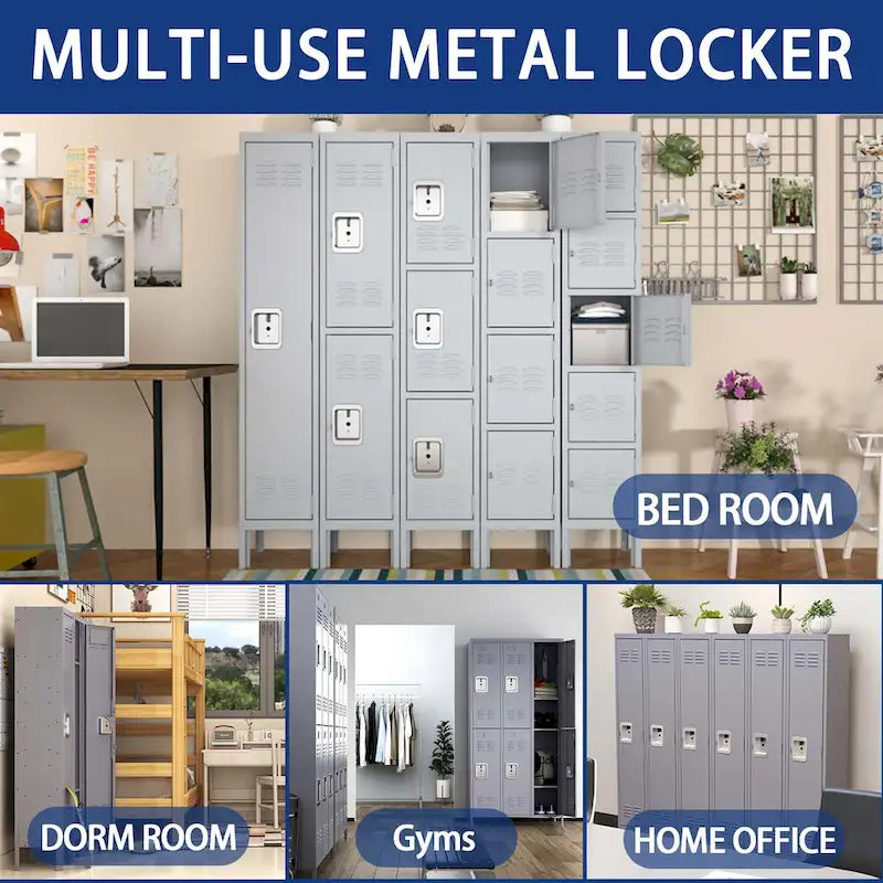 3-Door 66-Inch Metal Storage Locker with Lock for Home or Office