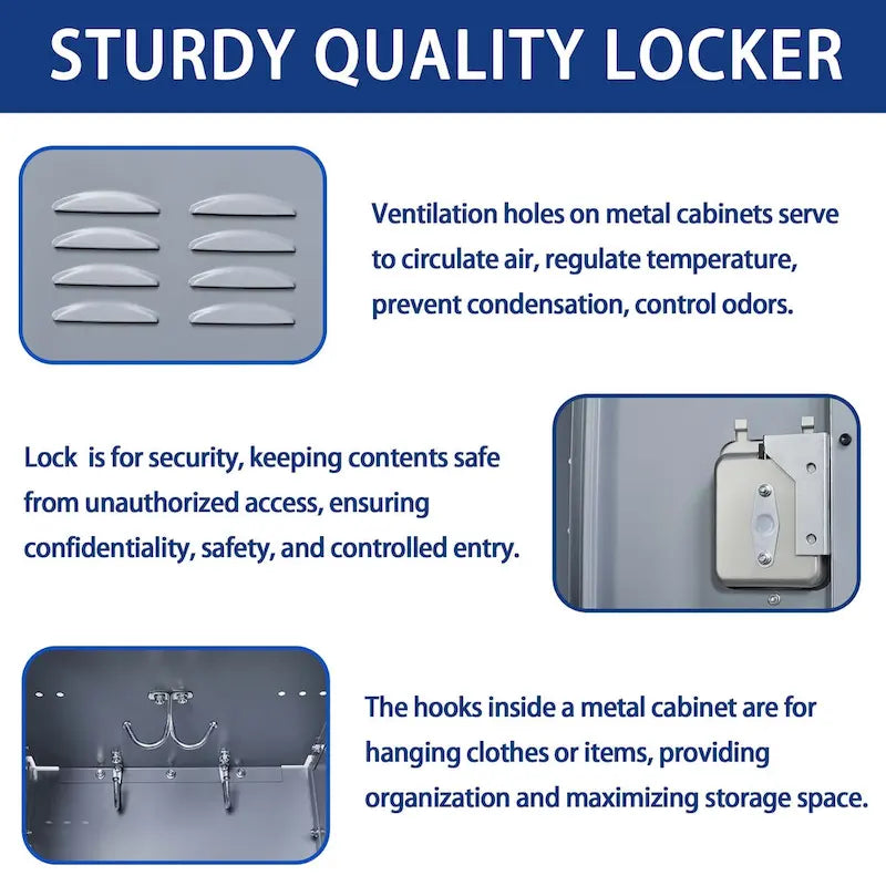3-Door 66-Inch Metal Storage Locker with Lock for Home or Office