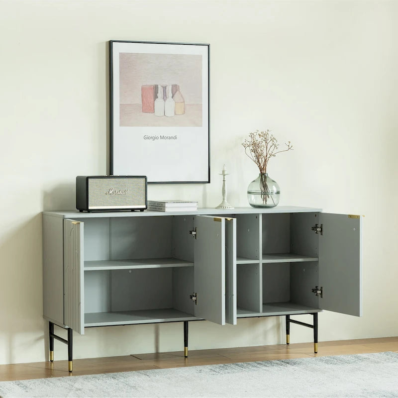 Gray Modern Sideboard Buffet Cabinet with 4 Doors and Storage