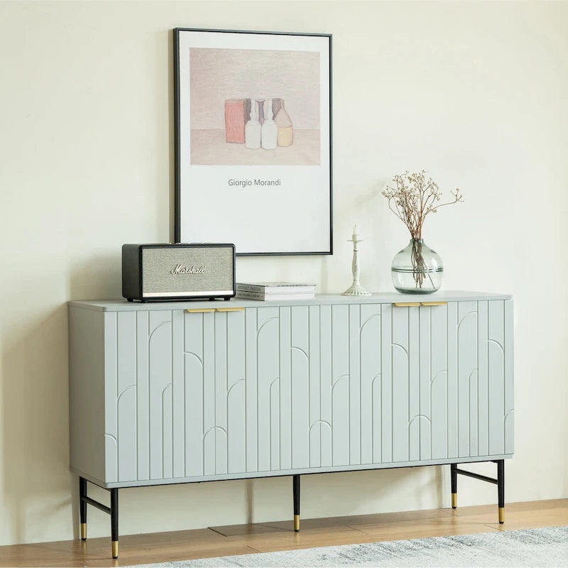 Gray Modern Sideboard Buffet Cabinet with 4 Doors and Storage