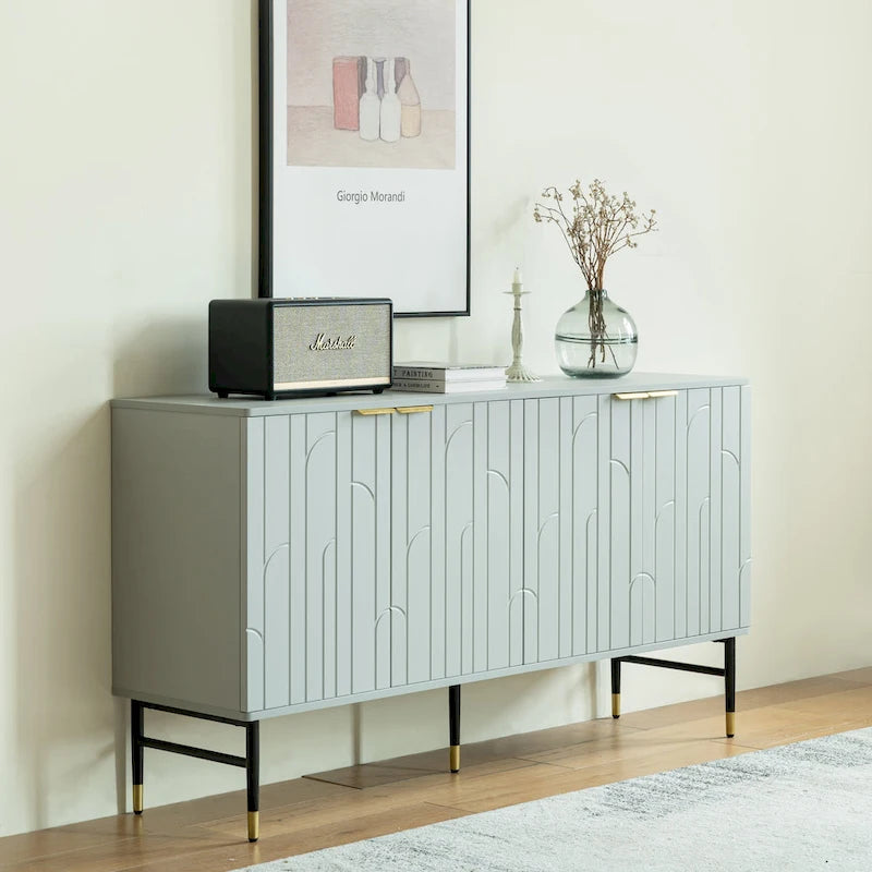 Gray Modern Sideboard Buffet Cabinet with 4 Doors and Storage