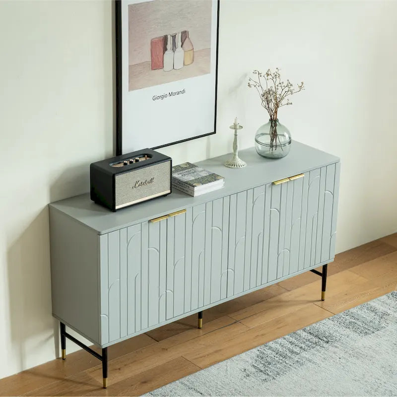 Gray Modern Sideboard Buffet Cabinet with 4 Doors and Storage