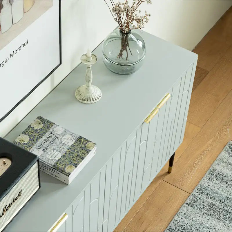 Gray Modern Sideboard Buffet Cabinet with 4 Doors and Storage