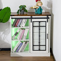 Farmhouse Storage Cabinet with LED Lights and Glass Barn Doors