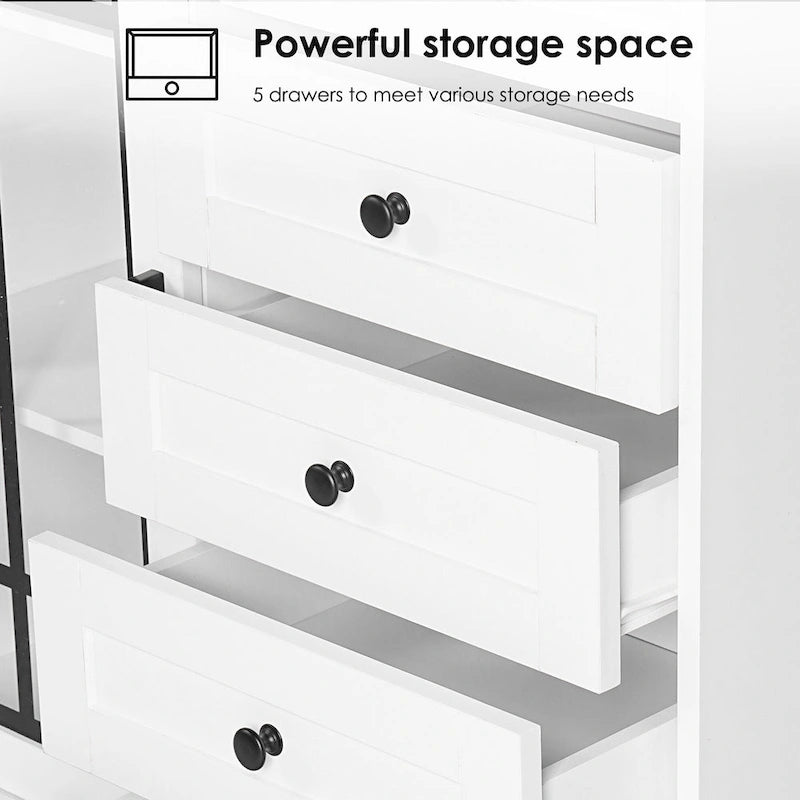 Farmhouse Storage Cabinet with LED Lights and Glass Barn Doors
