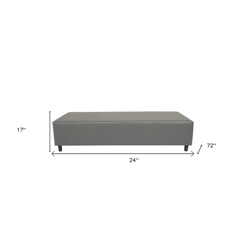 72-Inch Gray and Black Genuine Leather Upholstered Entryway Bench