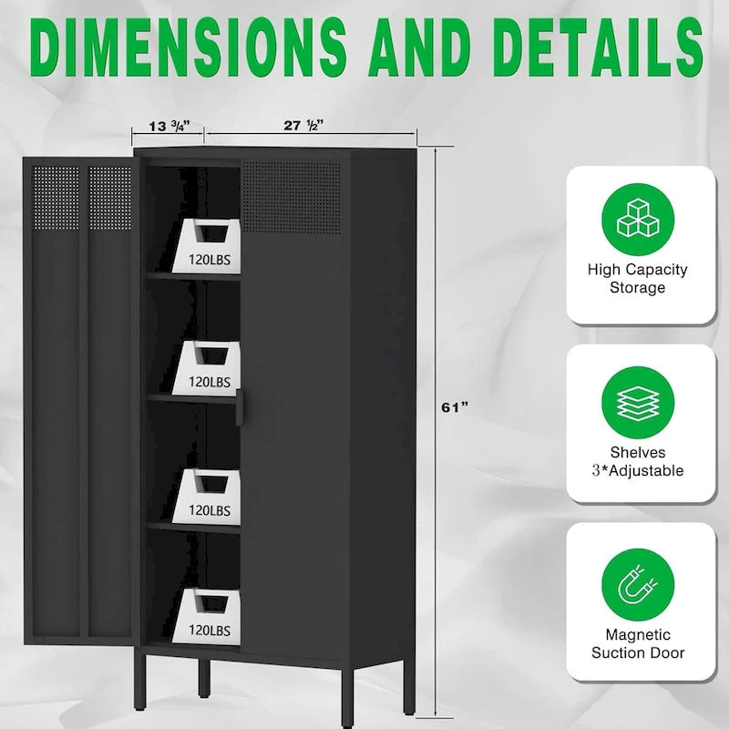 61 Inches High Metal Food Storage Cabinet, Equipped With Adjustable Shelves And Suitable For Homes And Kitchens