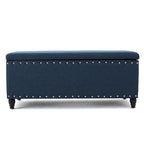Marineblauer Stoff-Aufbewahrungshocker mit Nagelkopfbesatz, 42 Inch
