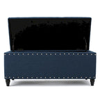 Marineblauer Stoff-Aufbewahrungshocker mit Nagelkopfbesatz, 42 Inch