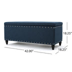 Marineblauer Stoff-Aufbewahrungshocker mit Nagelkopfbesatz, 42 Inch