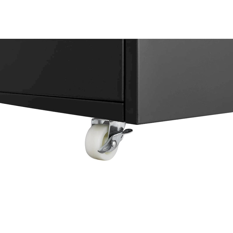 Black Steel Printer Stand Cabinet with 2 Doors and Wheels