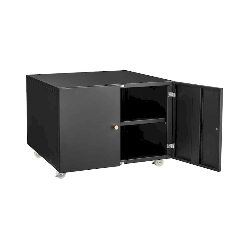 Black Steel Printer Stand Cabinet with 2 Doors and Wheels