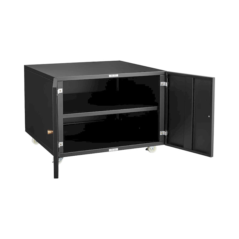 Black Steel Printer Stand Cabinet with 2 Doors and Wheels