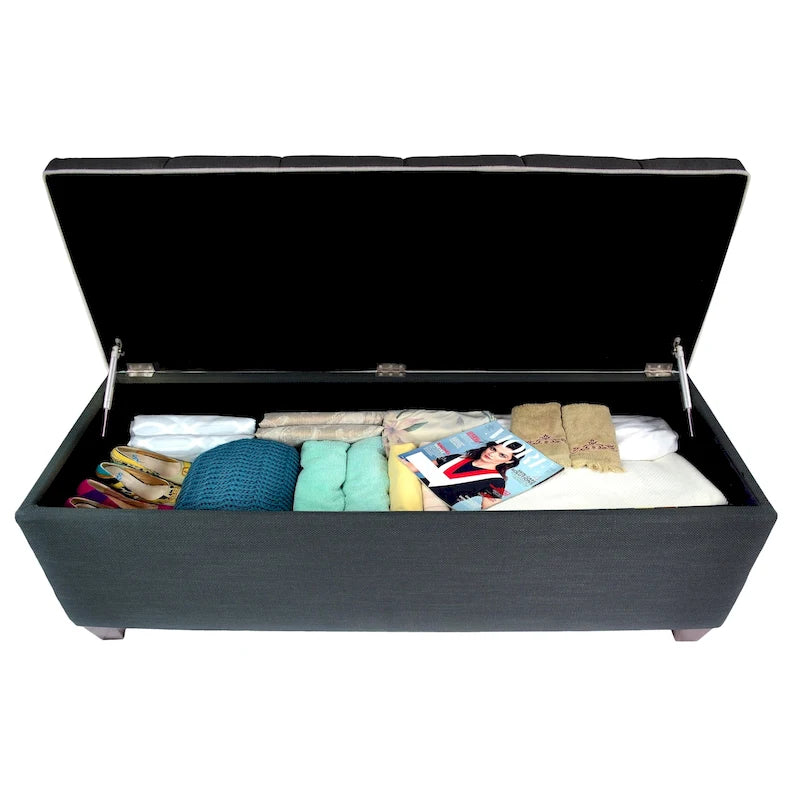Diamond Tufted Linen Lift-Top Storage Bench for Bedroom