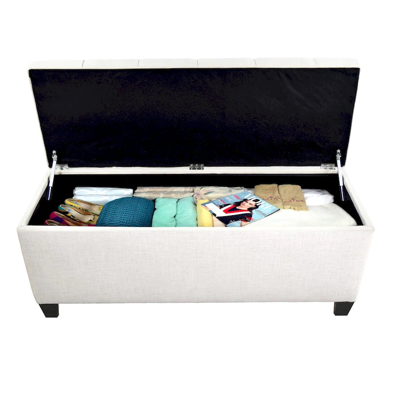 Diamond Tufted Linen Lift-Top Storage Bench for Bedroom