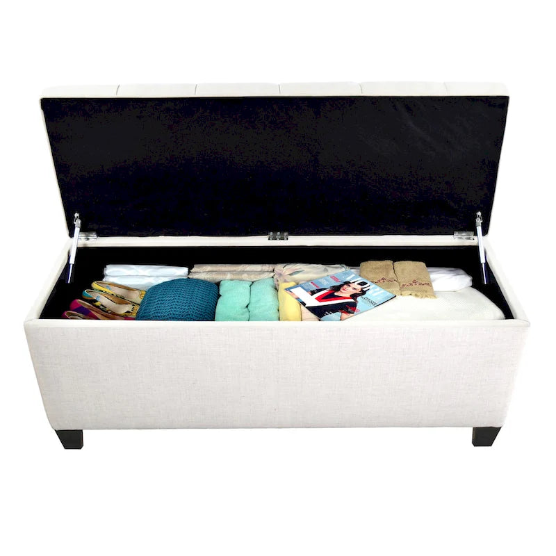 Diamond Tufted Linen Lift-Top Storage Bench for Bedroom