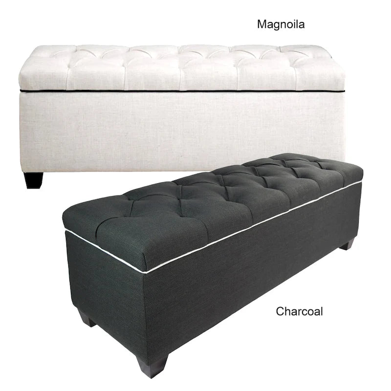 Diamond Tufted Linen Lift-Top Storage Bench for Bedroom
