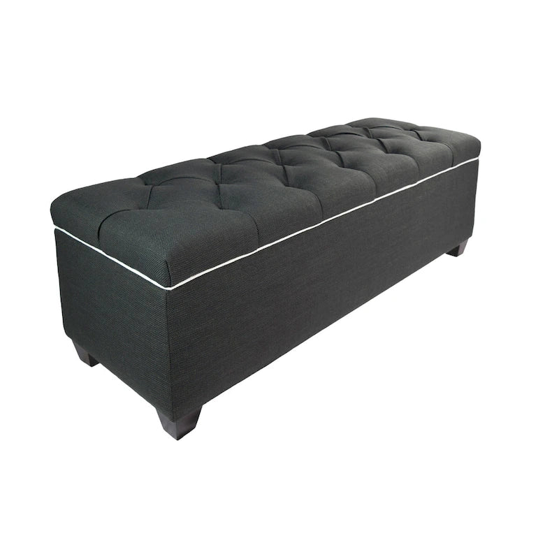 Diamond Tufted Linen Lift-Top Storage Bench for Bedroom