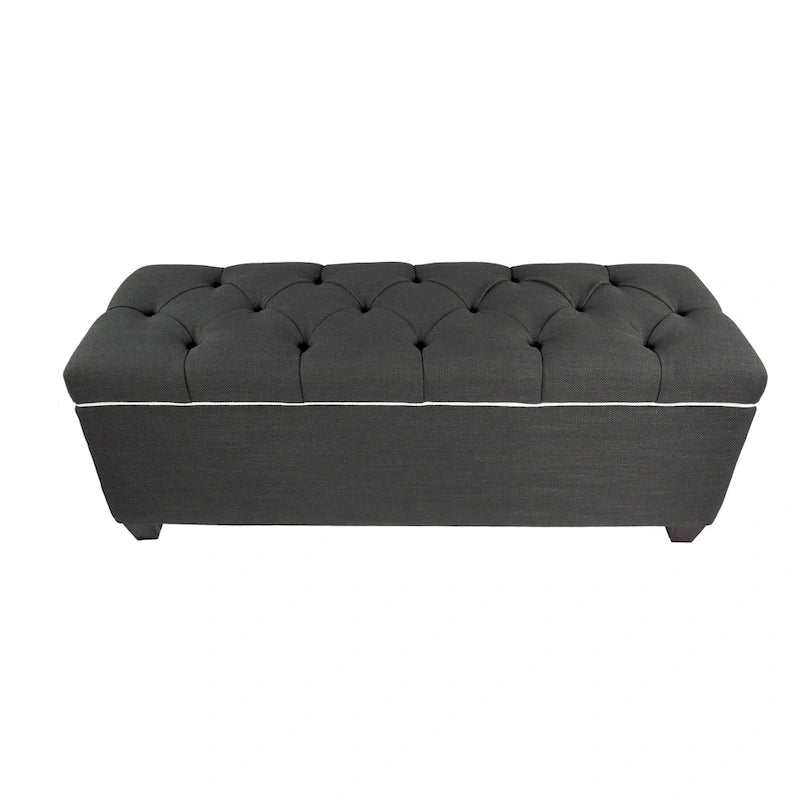 Diamond Tufted Linen Lift-Top Storage Bench for Bedroom