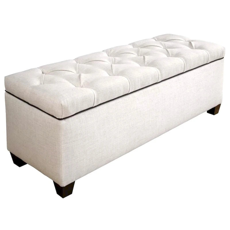 Diamond Tufted Linen Lift-Top Storage Bench for Bedroom