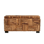 Handwoven Geometric Abaca Storage Bench with Lift Lid
