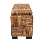 Handwoven Geometric Abaca Storage Bench with Lift Lid