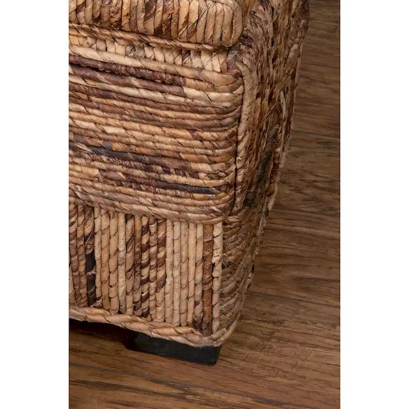 Handwoven Geometric Abaca Storage Bench with Lift Lid