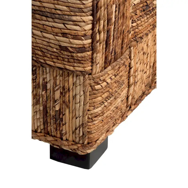 Handwoven Geometric Abaca Storage Bench with Lift Lid