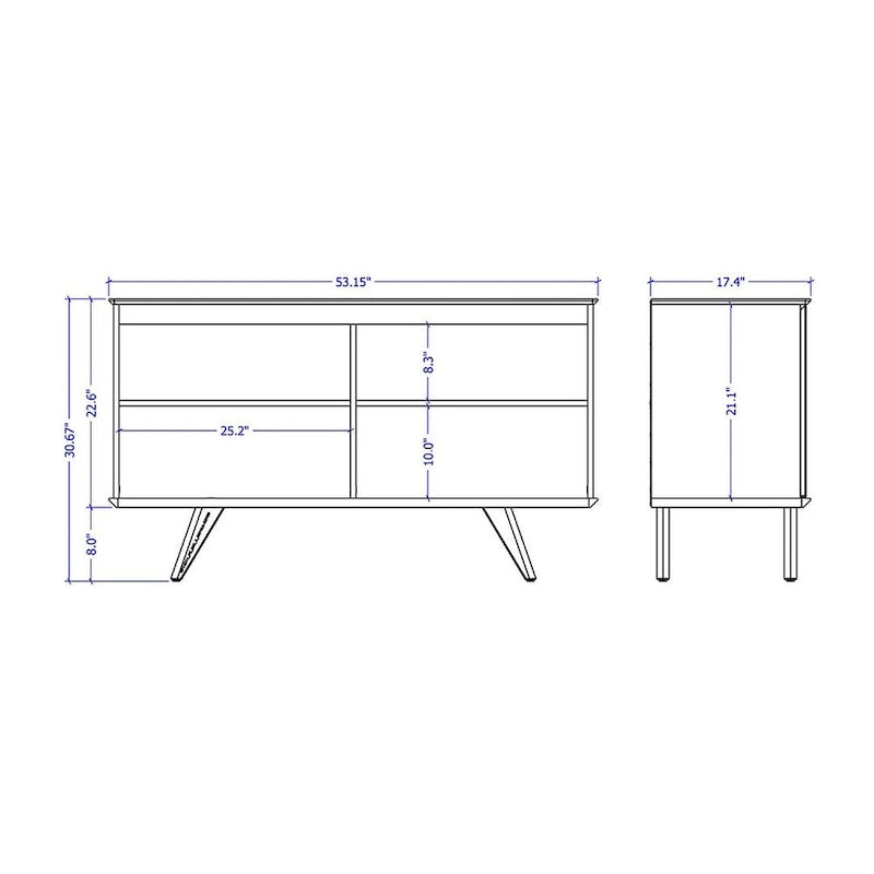 Mid-Century Modern Sideboard Buffet with 4 Shelves 53-Inch
