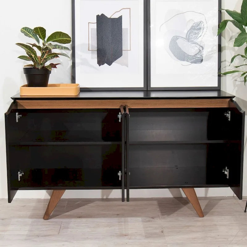 Mid-Century Modern Sideboard Buffet with 4 Shelves 53-Inch