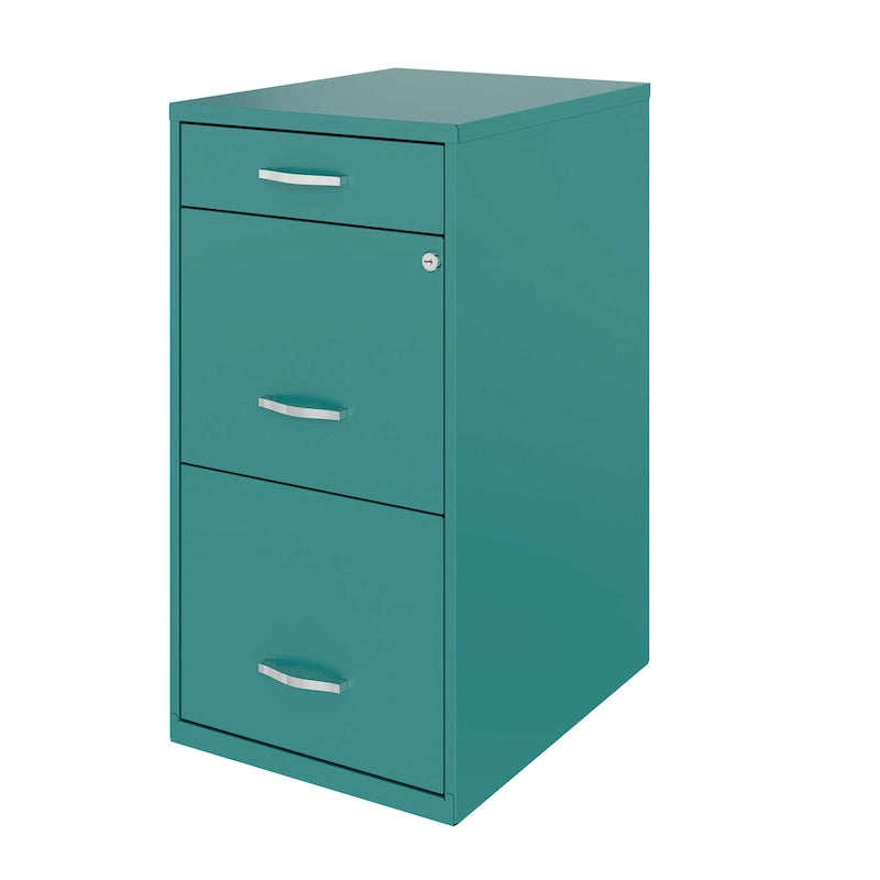 3-Drawer Metal Organizer File Cabinet 18-Inch Deep Teal