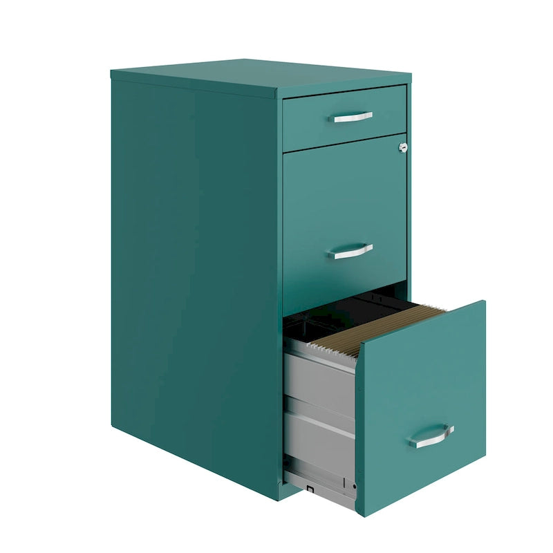 3-Drawer Metal Organizer File Cabinet 18-Inch Deep Teal