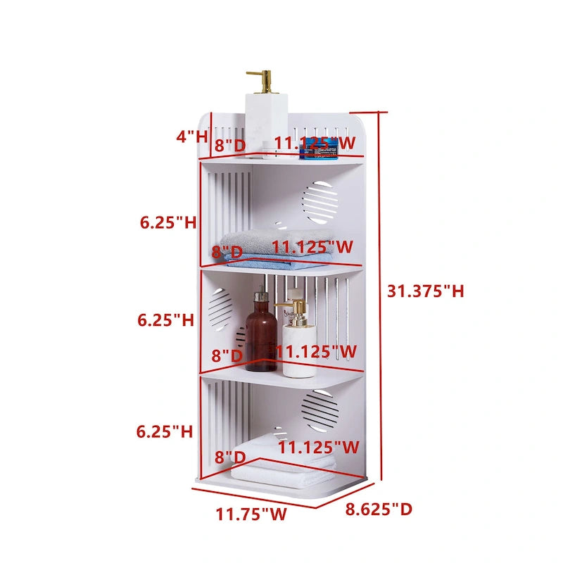 4-Tier White Corner Storage Shelf Organizer for Bathroom