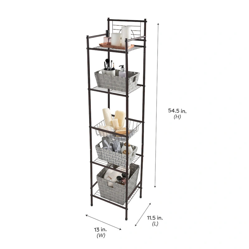 5-Tier Oil Rubbed Bronze Bathroom Storage Shelf 13x11.6x58.7