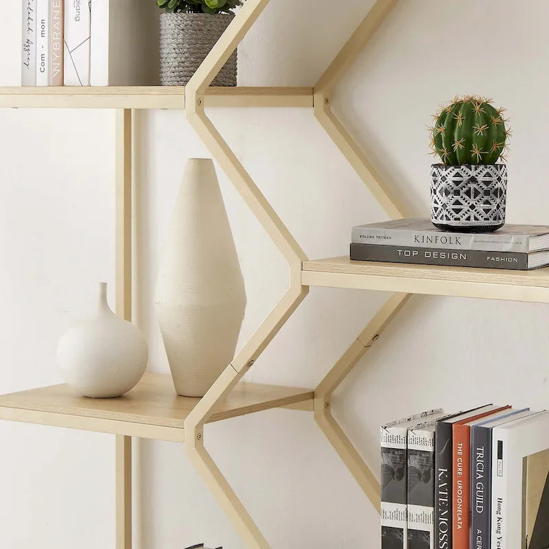 5-Tier Rattan Bookshelf with Storage Cabinet for Home or Office