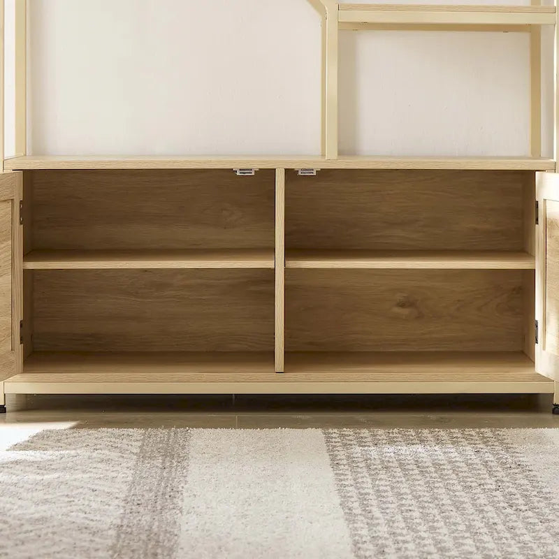 5-Tier Rattan Bookshelf with Storage Cabinet for Home or Office