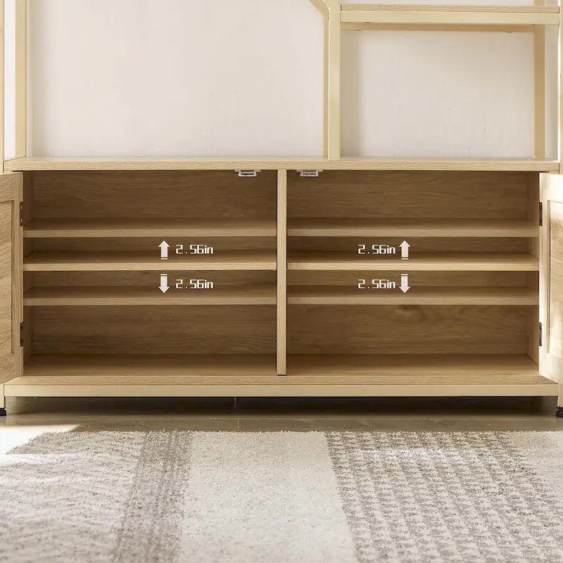 5-Tier Rattan Bookshelf with Storage Cabinet for Home or Office