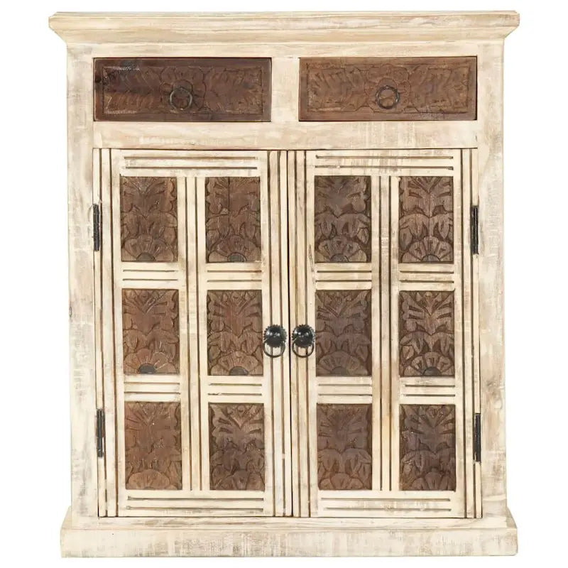 White Solid Mango Wood Sideboard with 2 Doors and 2 Drawers