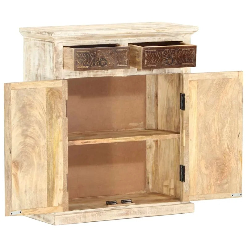 White Solid Mango Wood Sideboard with 2 Doors and 2 Drawers