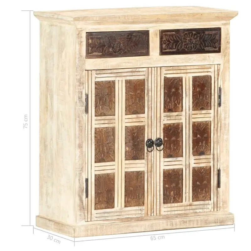 White Solid Mango Wood Sideboard with 2 Doors and 2 Drawers
