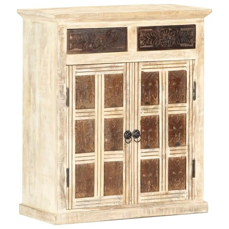 White Solid Mango Wood Sideboard with 2 Doors and 2 Drawers