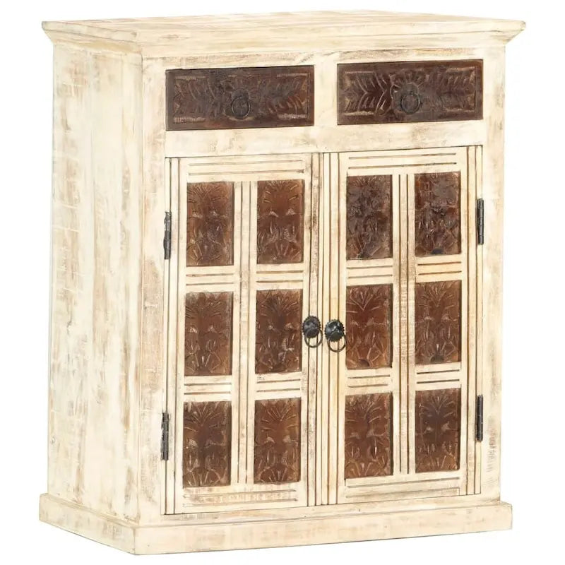 White Solid Mango Wood Sideboard with 2 Doors and 2 Drawers