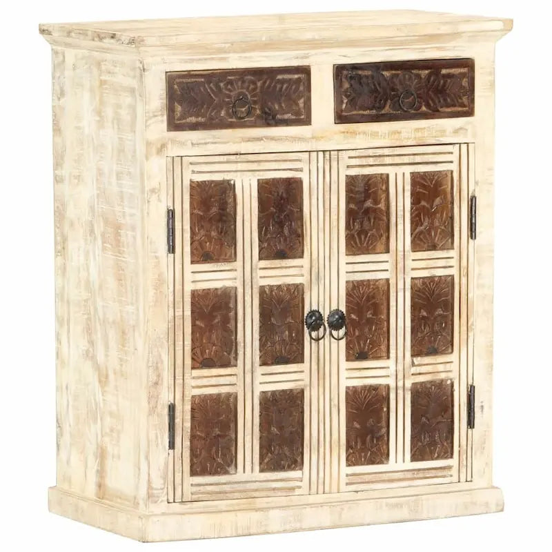 White Solid Mango Wood Sideboard with 2 Doors and 2 Drawers