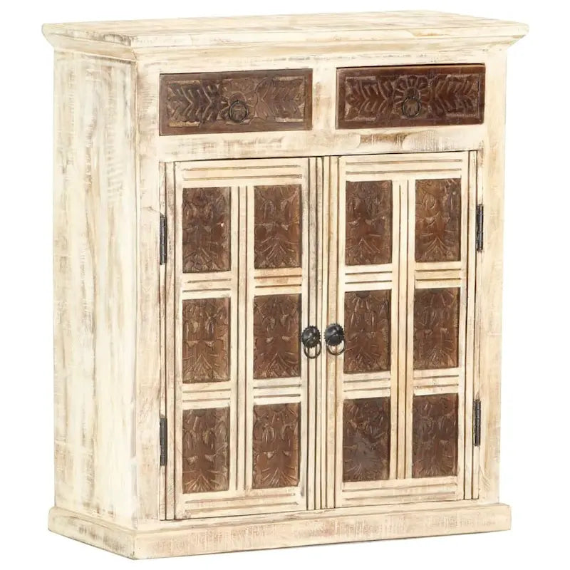 White Solid Mango Wood Sideboard with 2 Doors and 2 Drawers