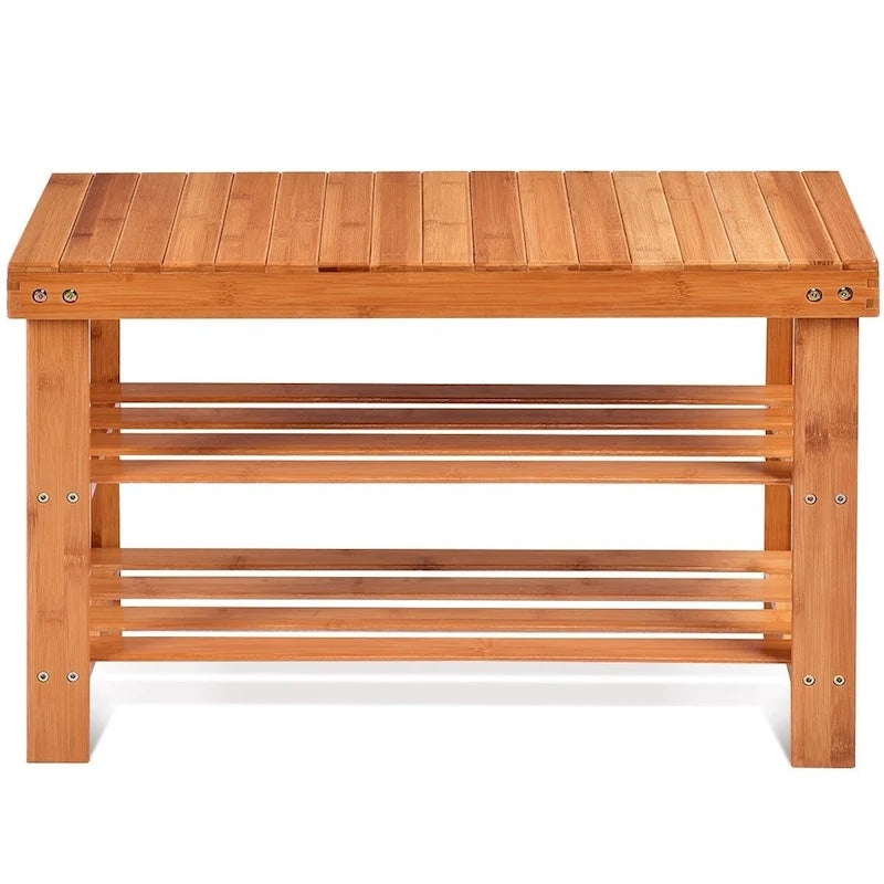 3-Tier Bamboo Shoe Storage Bench Shelf 27.5x11x17.5 Inches