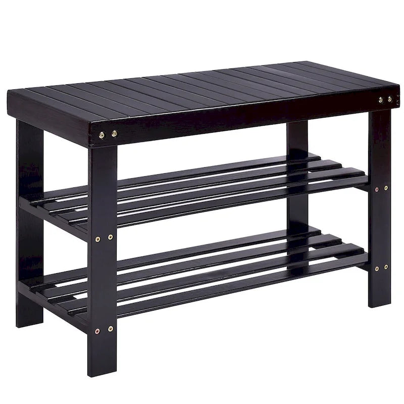 3-Tier Bamboo Shoe Storage Bench Shelf 27.5x11x17.5 Inches